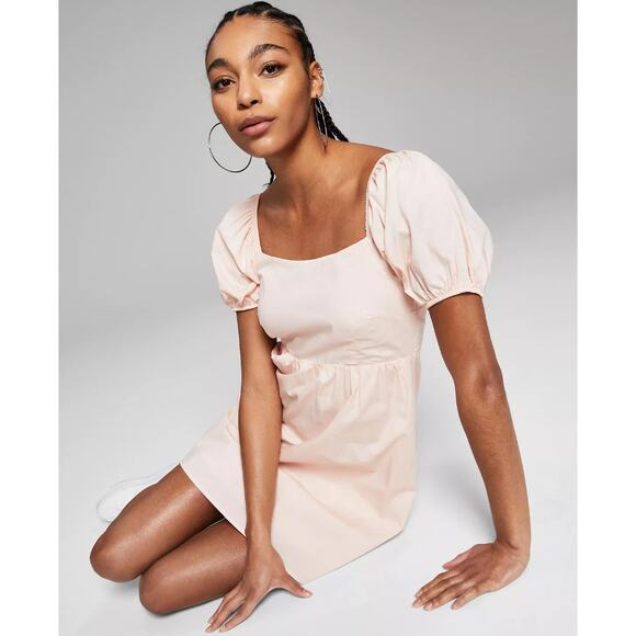 And Now This Peach Puff Sleeve Tie Trim Open Lace Up Back Summer Dress XL New - Picture 1 of 9